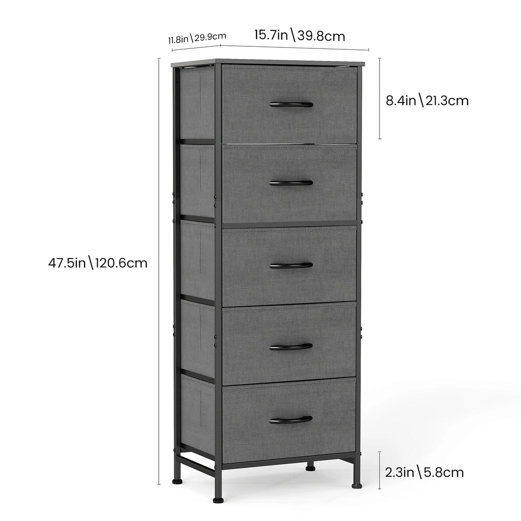 JHK 5-Drawer Fabric Dresser — 48" Tall Chest of Drawers for Bedroom, Closet & Living Room