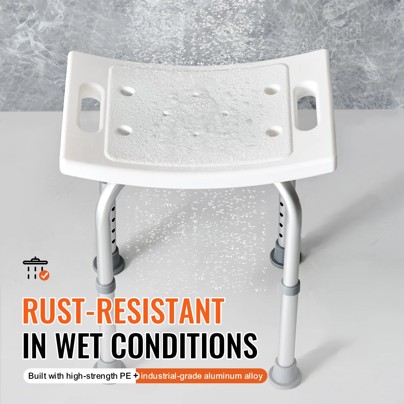 Adjustable Shower Chair with Built-In Handles — 350 lb Capacity, Non-Slip, Tool-Free Assembly