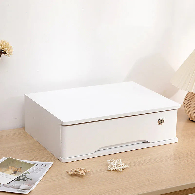 1/2/3 Tier Desktop Storage Box, Wooden Drawer Organizer with Lockable Drawers, No Assembly Required
