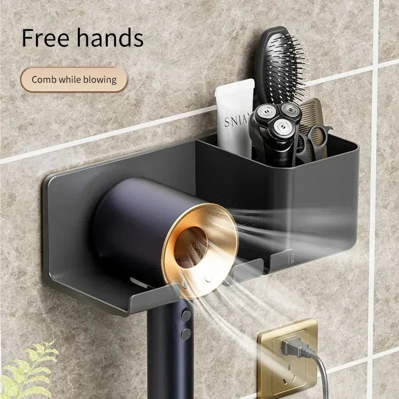 Wall-Mount Hair Dryer Holder - No-Drill Suction Cup Organiser for Hair Dryers & Straighteners