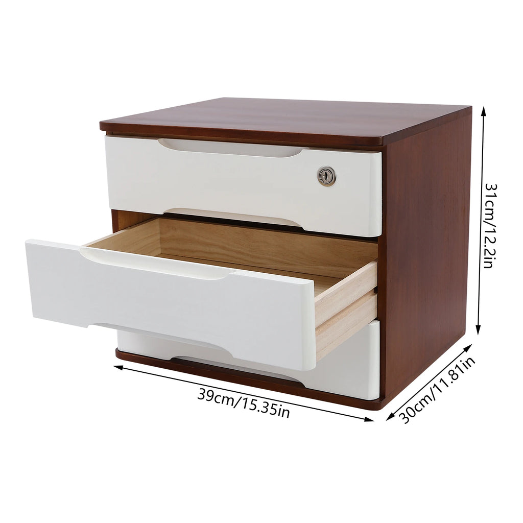 1/2/3 Tier Desktop Storage Box, Wooden Drawer Organizer with Lockable Drawers, No Assembly Required