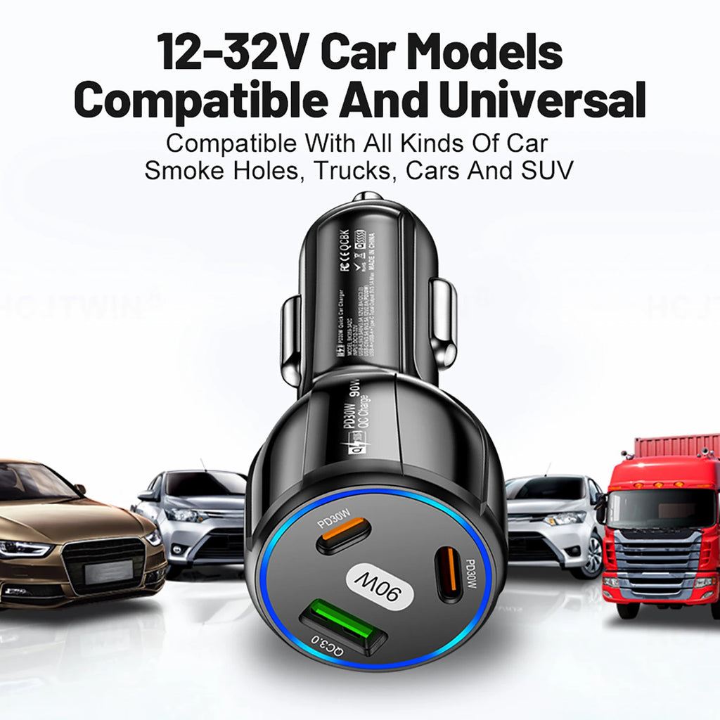 Quick Charge 3 Ports USB Type C Fast Charger USB PD Car Charger 3.0 Car Phone Adapter for IPhone Samsung Phone 13 12 Pro Max