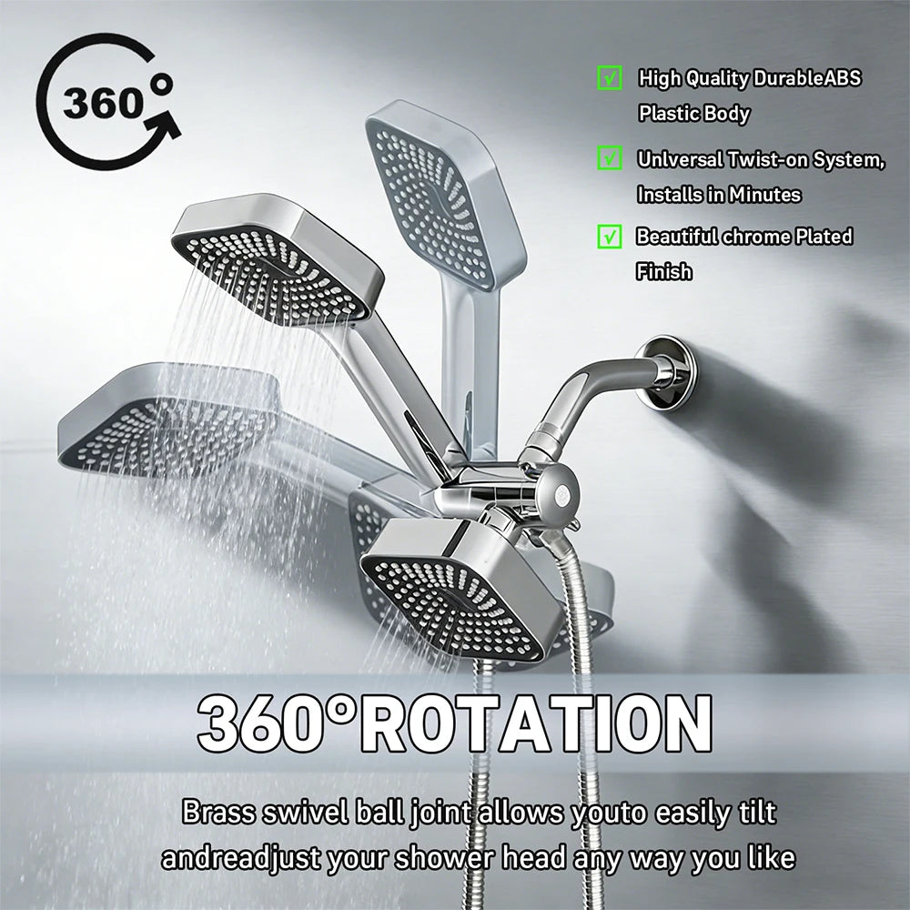 2-in-1 High-Flow Shower Head Set - Wall-Mounted Rainfall & Handheld with T-Valve & Long Hose