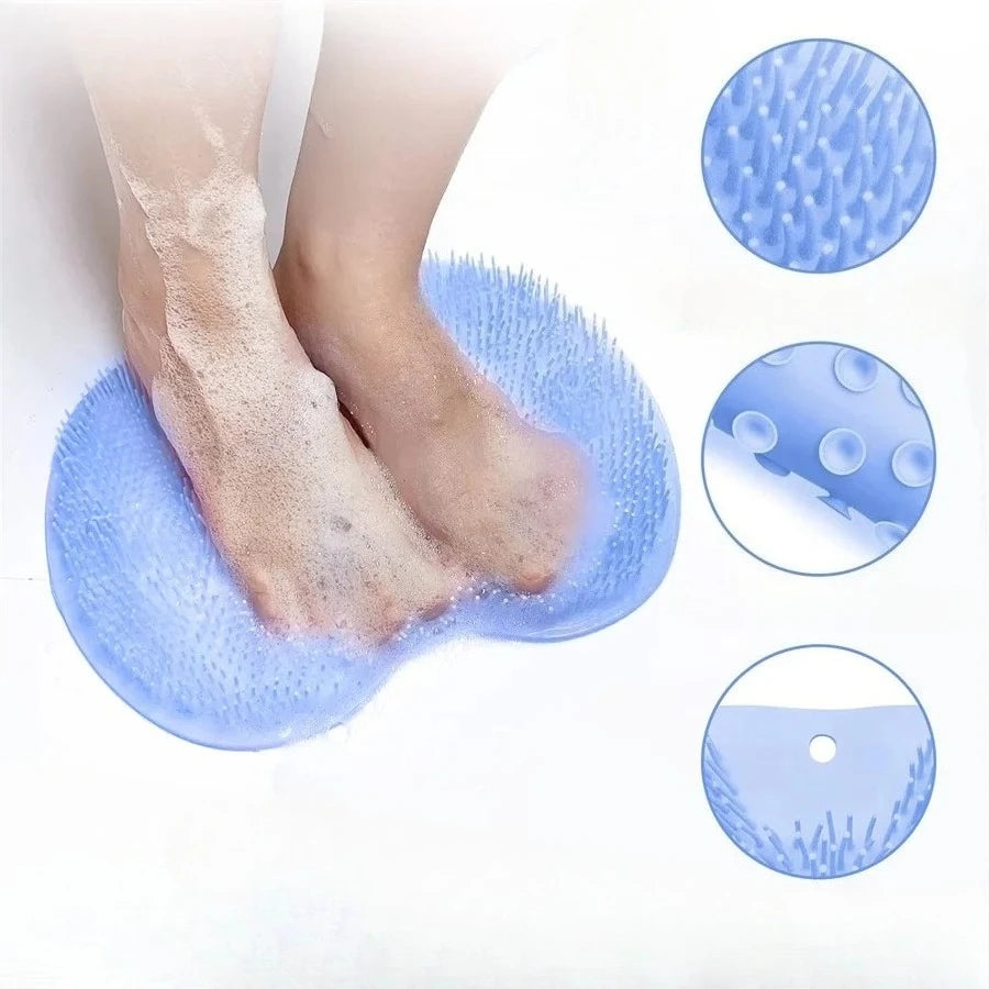 Shower Foot Scrubber & Back Washer Mat - Wall-Mounted Exfoliating Bath Pad with Suction Cups