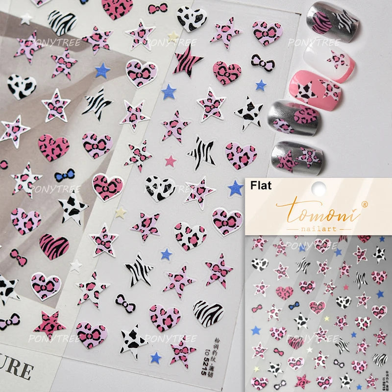 Retro Animal Print Nail Art Stickers – Gold Stars, Leopard, Zebra & Cow Print Manicure Decals