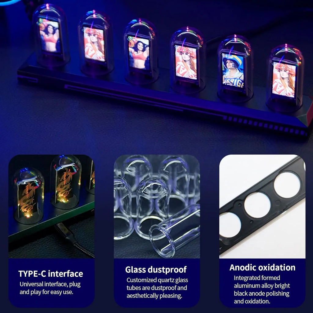Nixie Tube Clock — Smart IPS Digital Desk Clock with App Control, 12/24H Display & 3 Light Modes