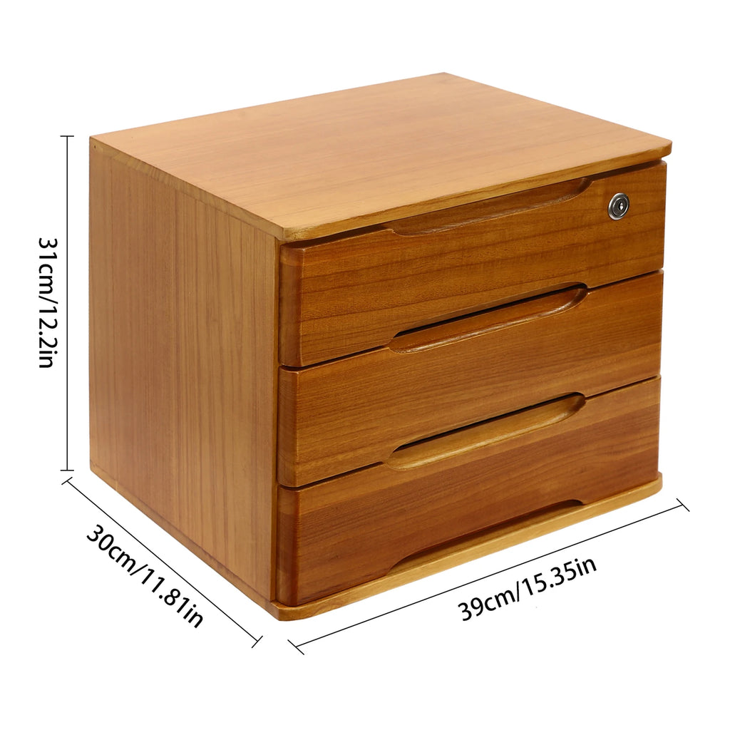 1/2/3 Tier Desktop Storage Box, Wooden Drawer Organizer with Lockable Drawers, No Assembly Required