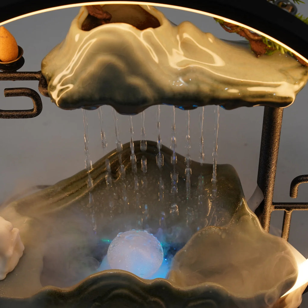 Ceramic Tabletop Fountain with Mist, LED & Deer Figurine | Indoor Zen Decor