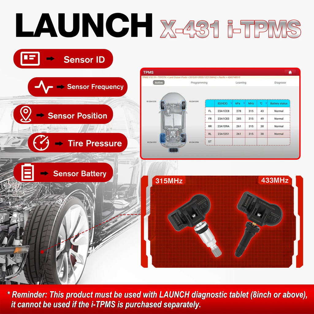 2026New LAUNCH X431 I-TPMS Car Tire Pressure Diagnostic Tool Activate/Programming/Relearn 315/433Mhz Sensor for X431 pk TSGUN