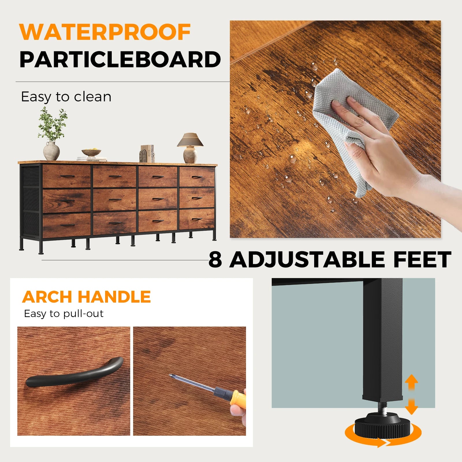 JHK 12-Drawer Fabric TV Stand — Fits Up to 80" TVs, 110 lb Top, Entertainment Center & Dresser