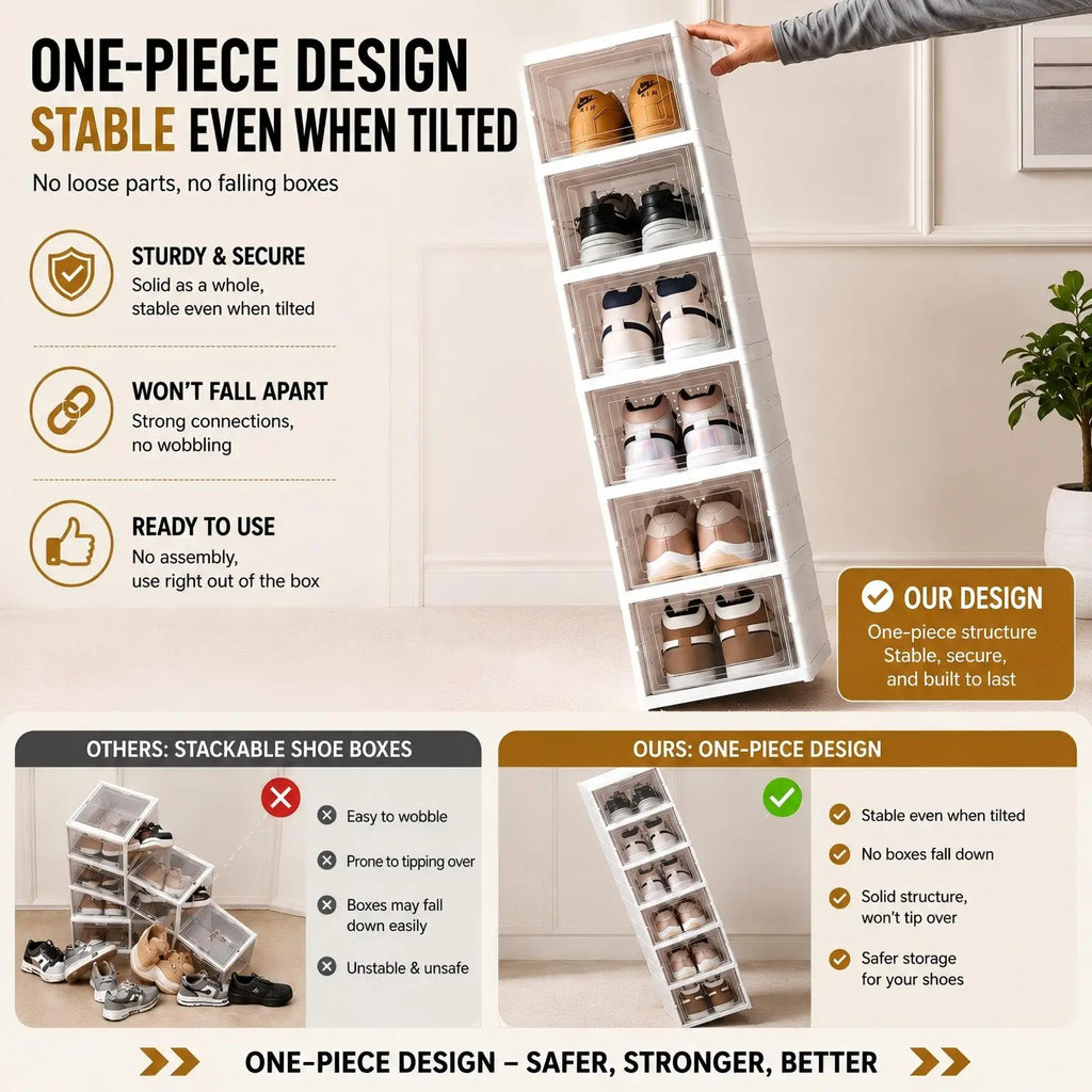 6-Layer Foldable Transparent Shoe Storage Box – Stackable, Dustproof & Ventilated Organiser