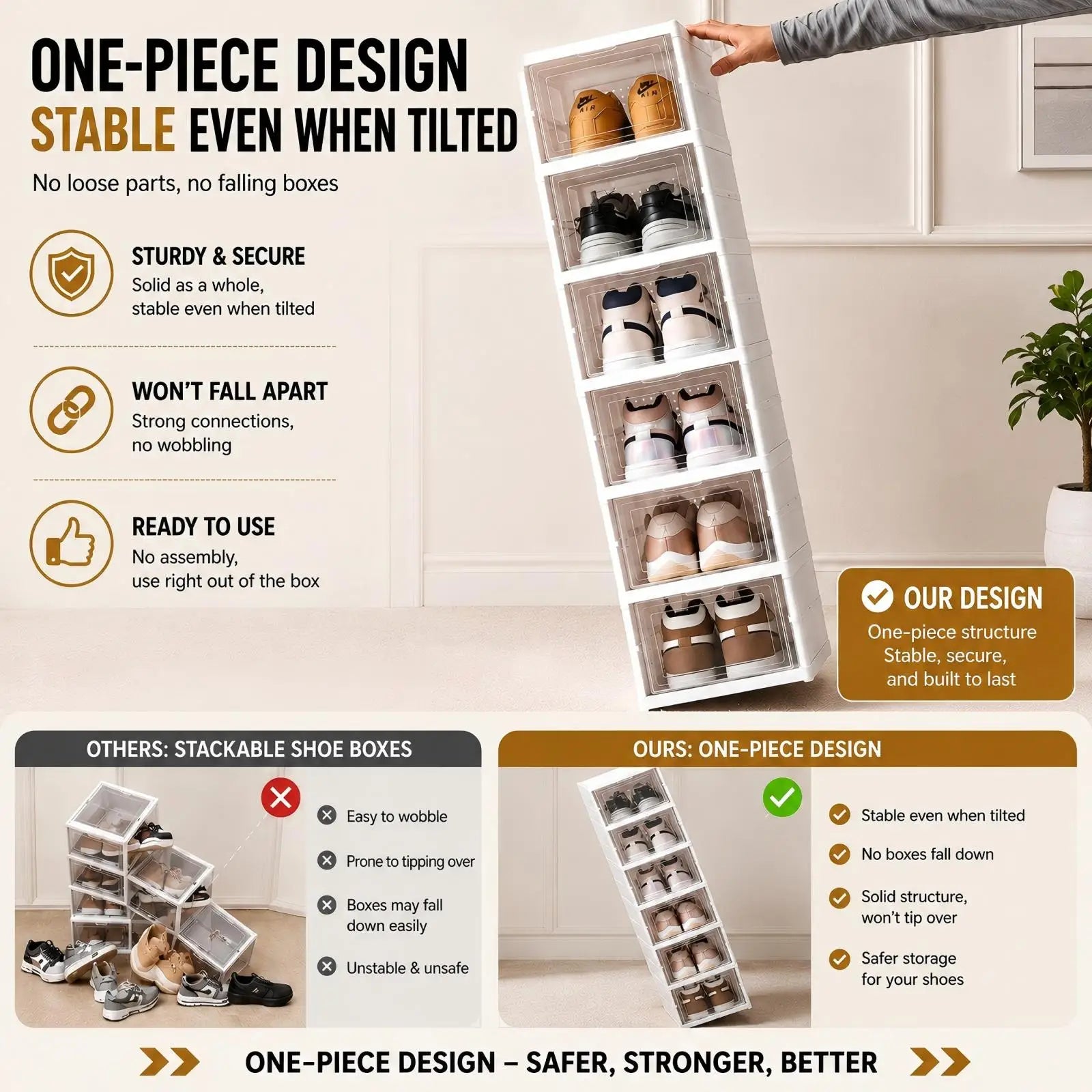6-Layer Foldable Transparent Shoe Storage Box – Stackable, Dustproof & Ventilated Organiser