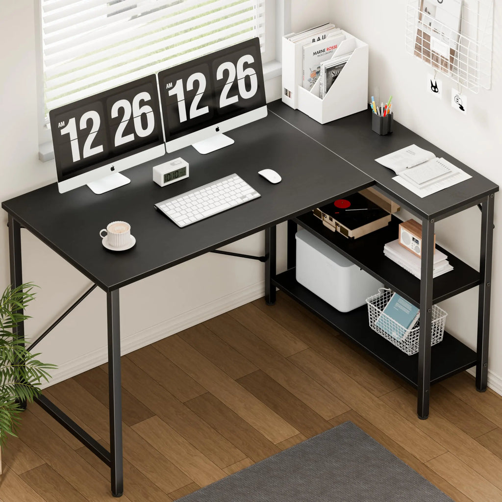 JHK 47" L-Shaped Corner Desk – Reversible Storage Shelves, X-Brace Steel Frame for Home Office & Gaming
