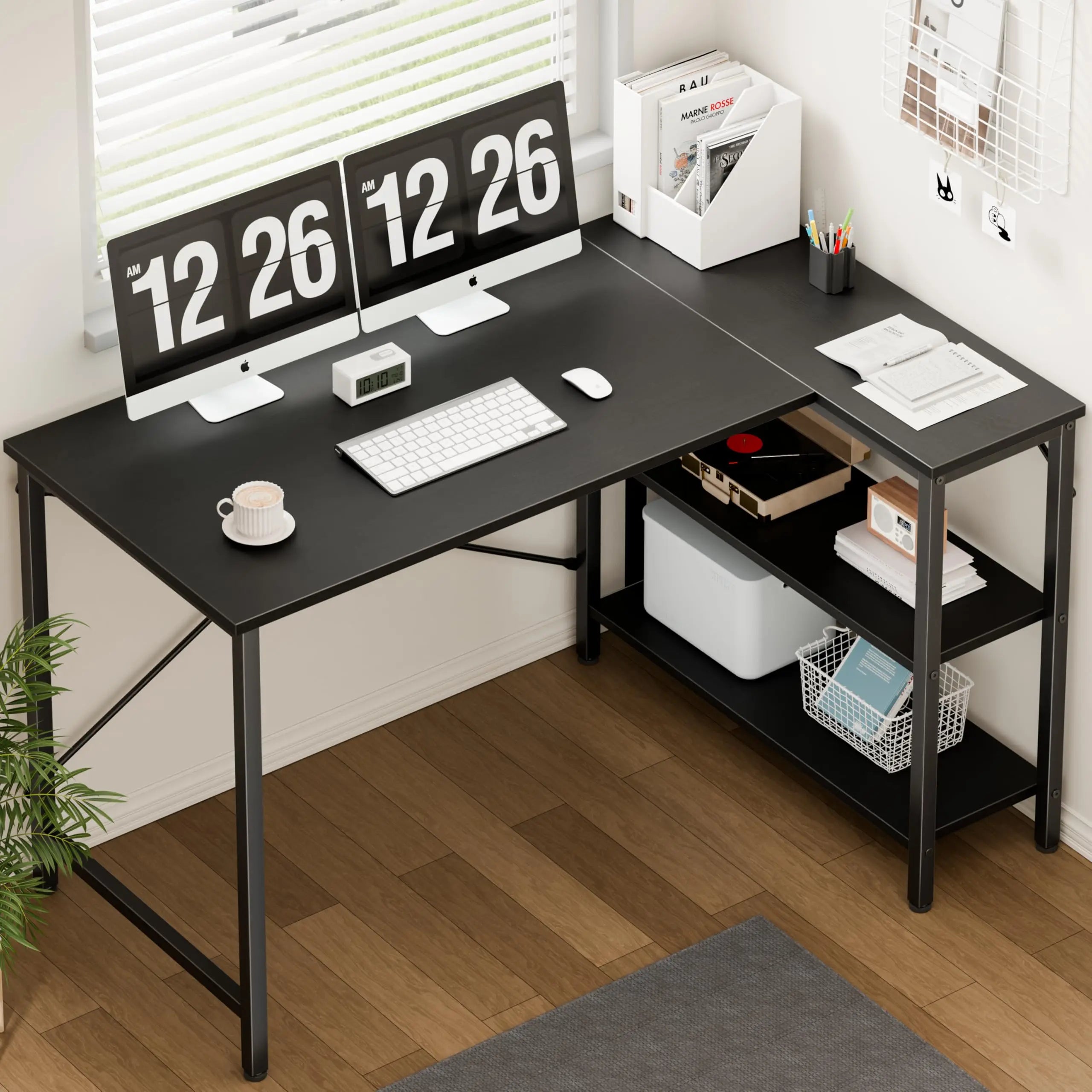JHK 47" L-Shaped Corner Desk – Reversible Storage Shelves, X-Brace Steel Frame for Home Office & Gaming