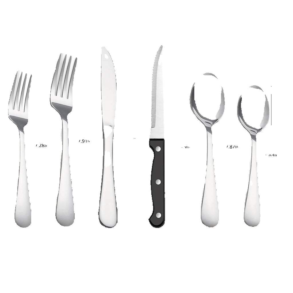 24-Piece Mirror Polished Stainless Steel Flatware Set — Service for 4 with Steak Knives, Dishwasher Safe