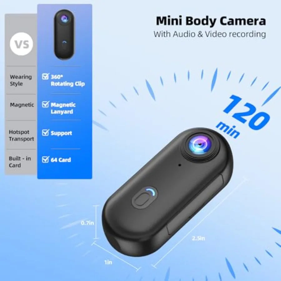 4K Mini Body Camera – Thumb-Sized Hands-Free Wearable POV Recorder with 64GB Storage for Work, Travel & Pet Walks