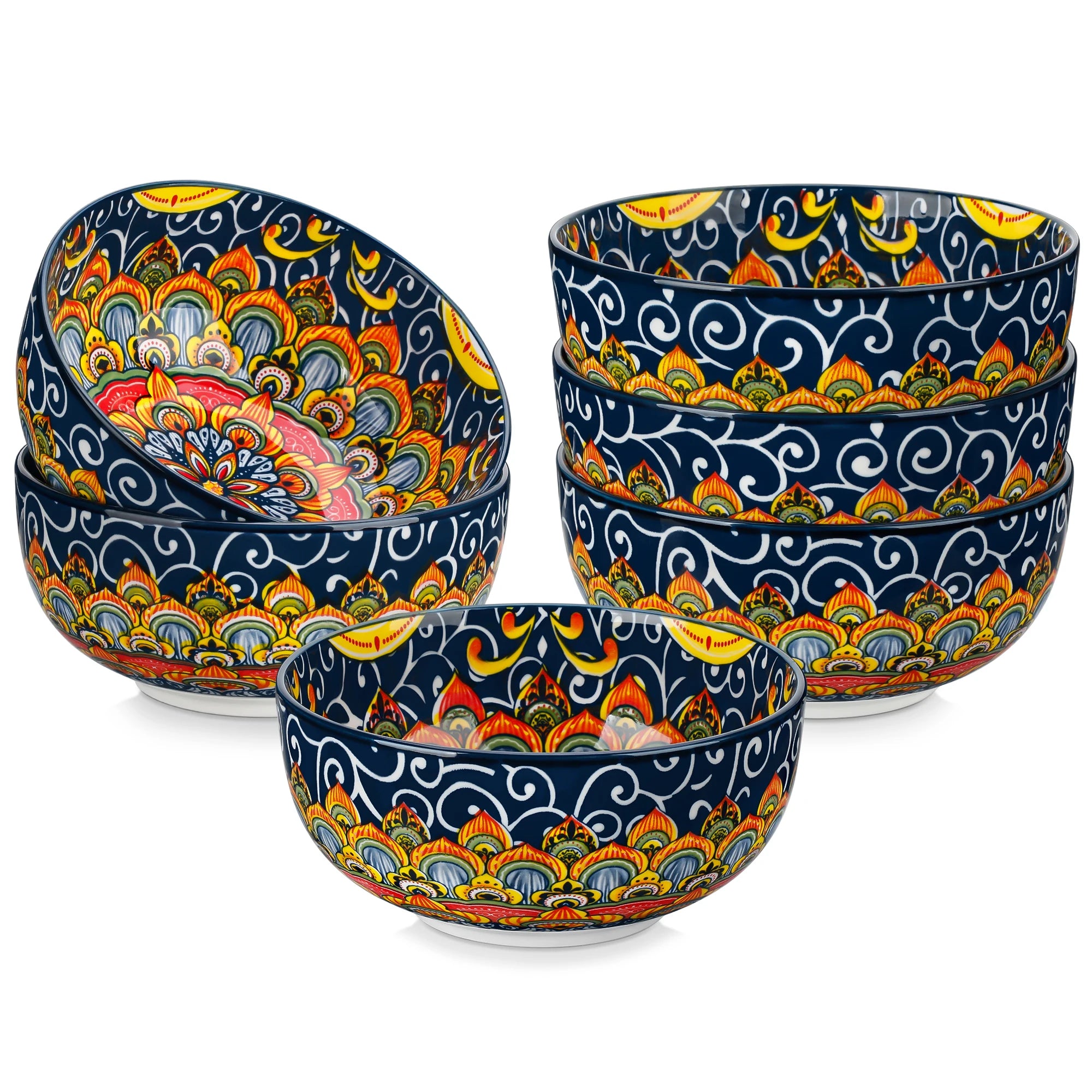 Vancasso Bohemian Ceramic Bowl Set – 6 or 12 Piece, 28 oz Porcelain Bowls for Cereal, Soup, Salad & Pasta