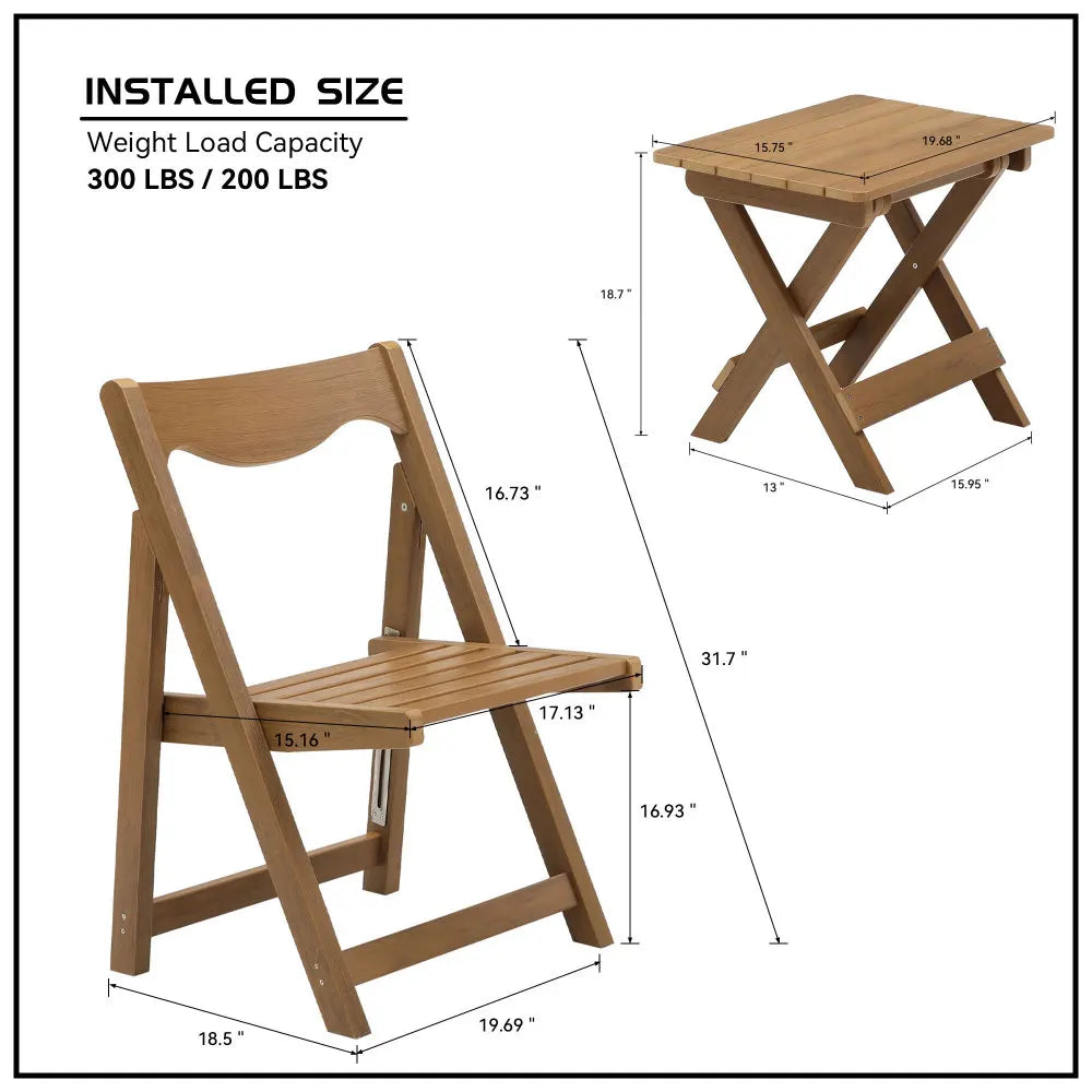 LISM Foldable Outdoor Bistro Set – Teak & HIPS Rectangular Table with 2 Chairs for Patio, Garden & Balcony