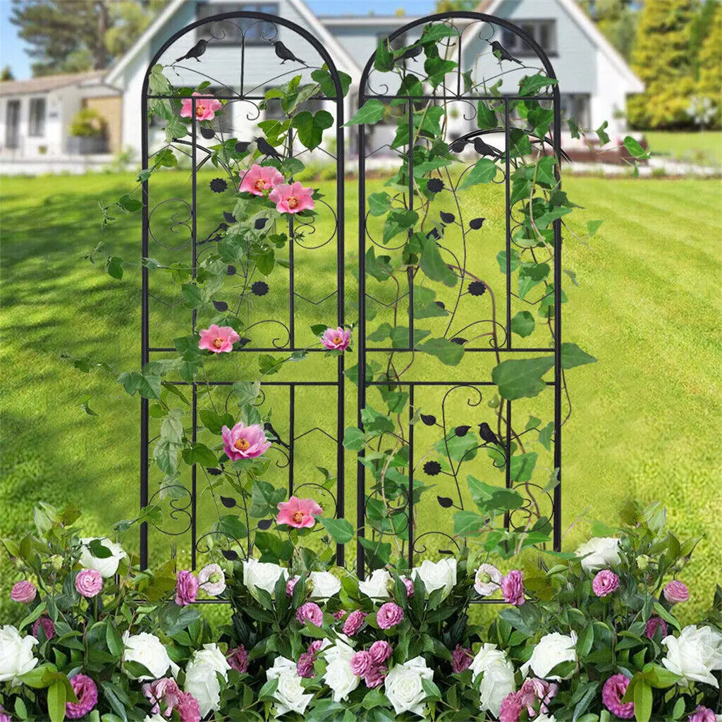 Metal Garden Trellis Fence – 2 Pack, 83" Tall Anti-Rust Wrought Iron Panels for Climbing Plants, Garden Border & Decor