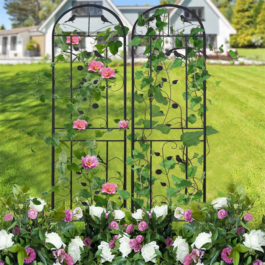 Metal Garden Trellis Fence – 2 Pack, 83" Tall Anti-Rust Wrought Iron Panels for Climbing Plants, Garden Border & Decor