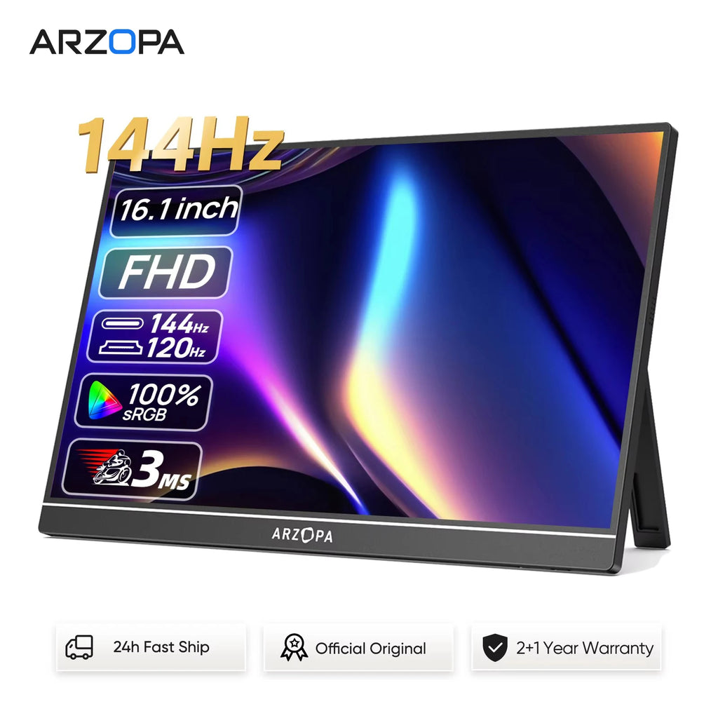 ARZOPA 16.1 Inches Portable Gaming Monitor 144Hz 100% SRGB 1080P FHD IPS Screen Second Screen for Switch, Xbox, PS5, Laptop, Mac