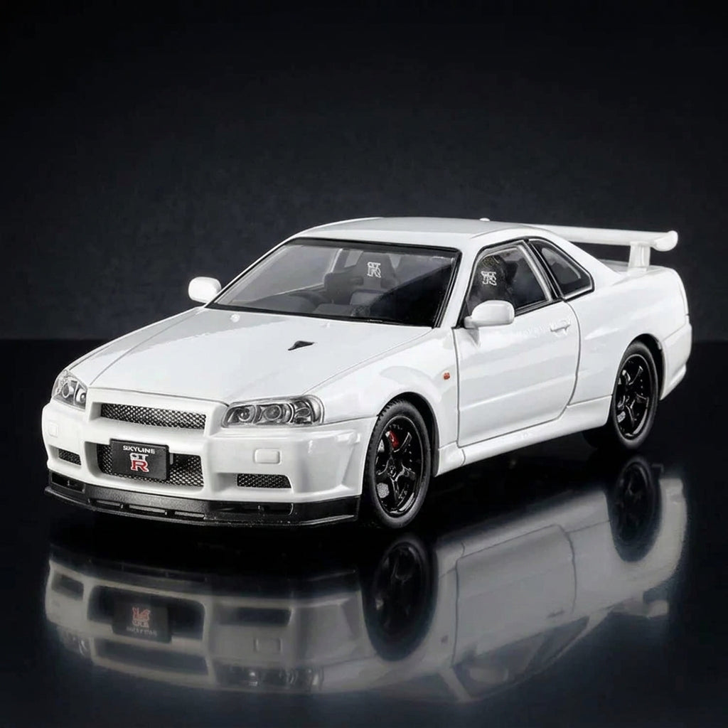 White sports car with a visible brand logo on a white background