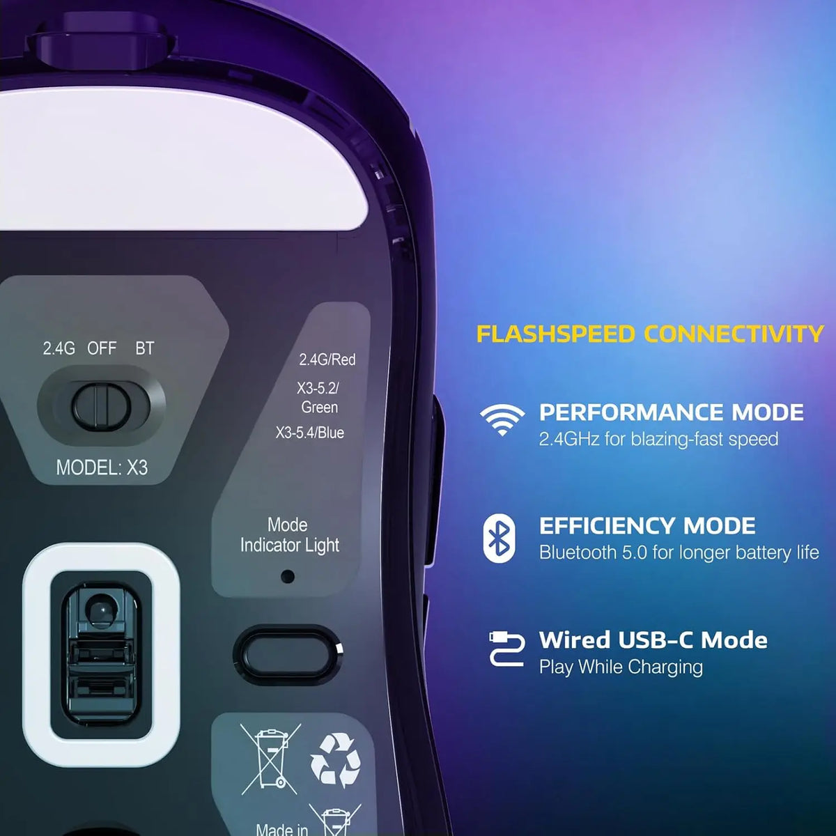 ATTACK SHARK X3 Lightweight Wireless Gaming Mouse - BaseMaxCore