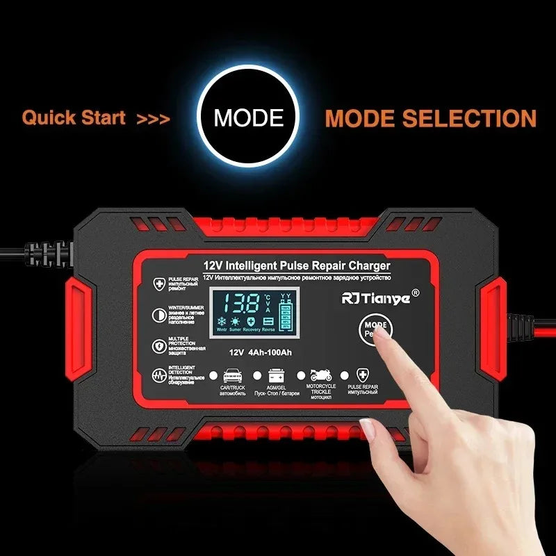 Car Battery Charger with LCD & Pulse Repair - BaseMaxCore
