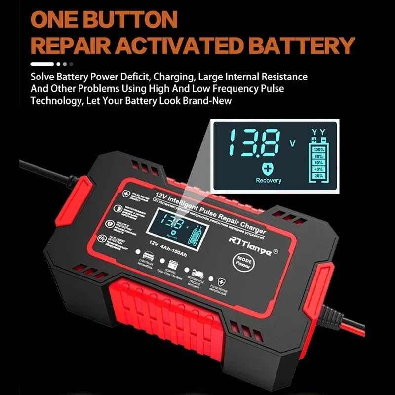 Car Battery Charger with LCD & Pulse Repair - BaseMaxCore
