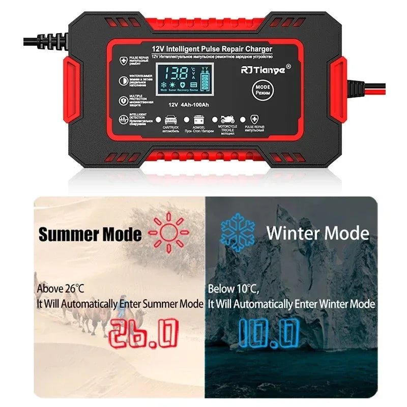 Car Battery Charger with LCD & Pulse Repair - BaseMaxCore