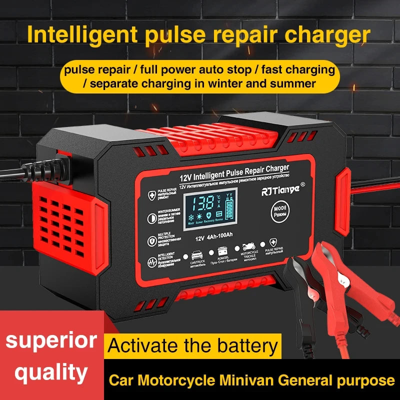 Car Battery Charger with LCD & Pulse Repair - BaseMaxCore