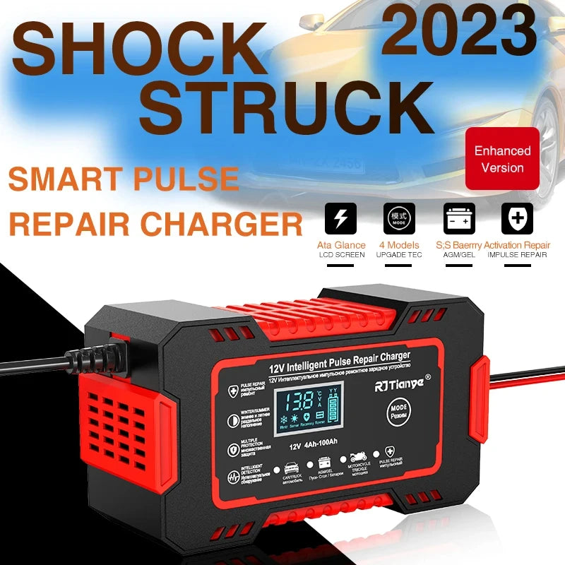Car Battery Charger with LCD & Pulse Repair - BaseMaxCore