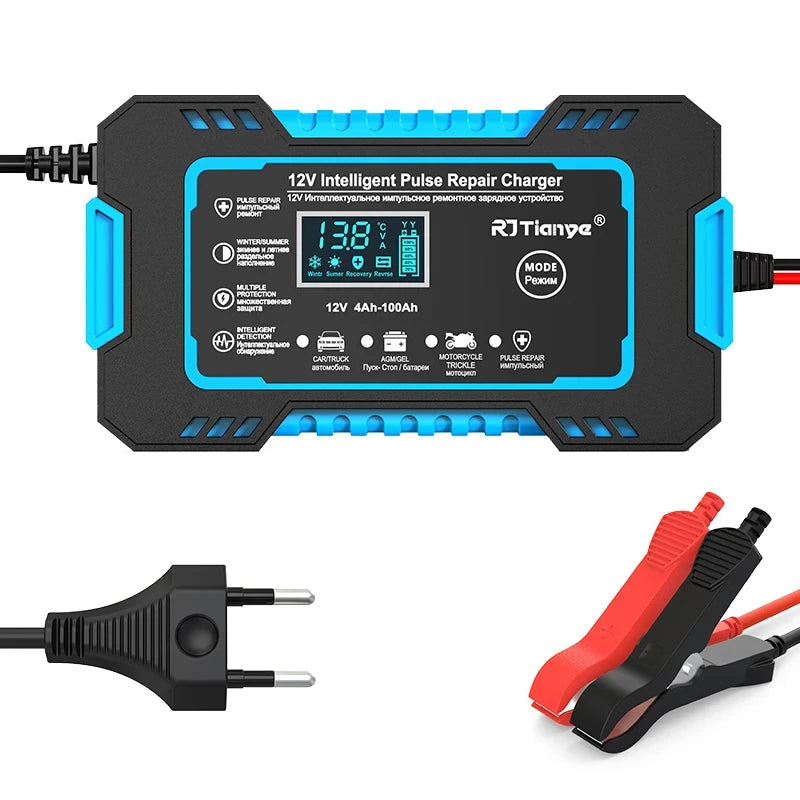 Car Battery Charger with LCD & Pulse Repair - BaseMaxCore
