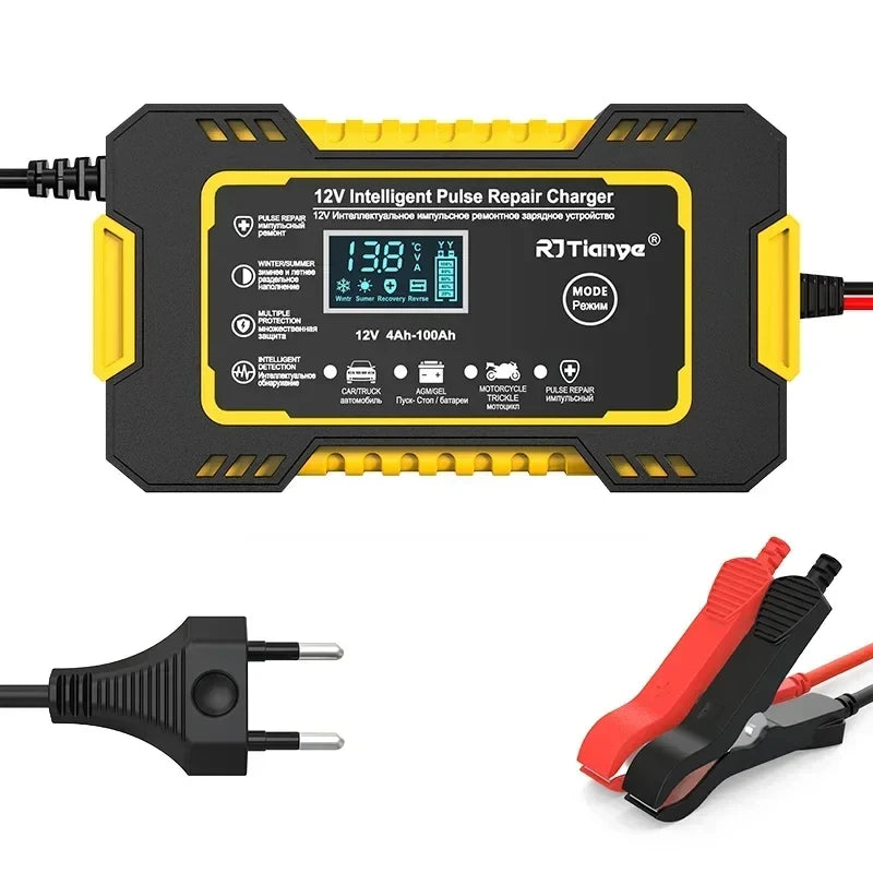 Car Battery Charger with LCD & Pulse Repair - BaseMaxCore