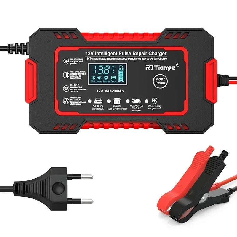 Car Battery Charger with LCD & Pulse Repair - BaseMaxCore
