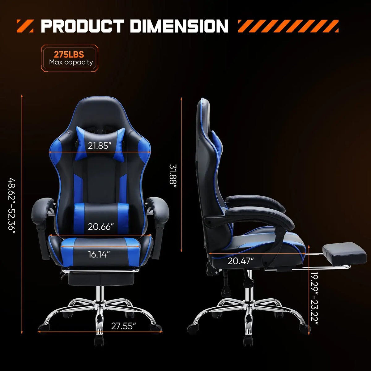 Ergonomic Racing Gaming Chair with Lumbar Support - BaseMaxCore