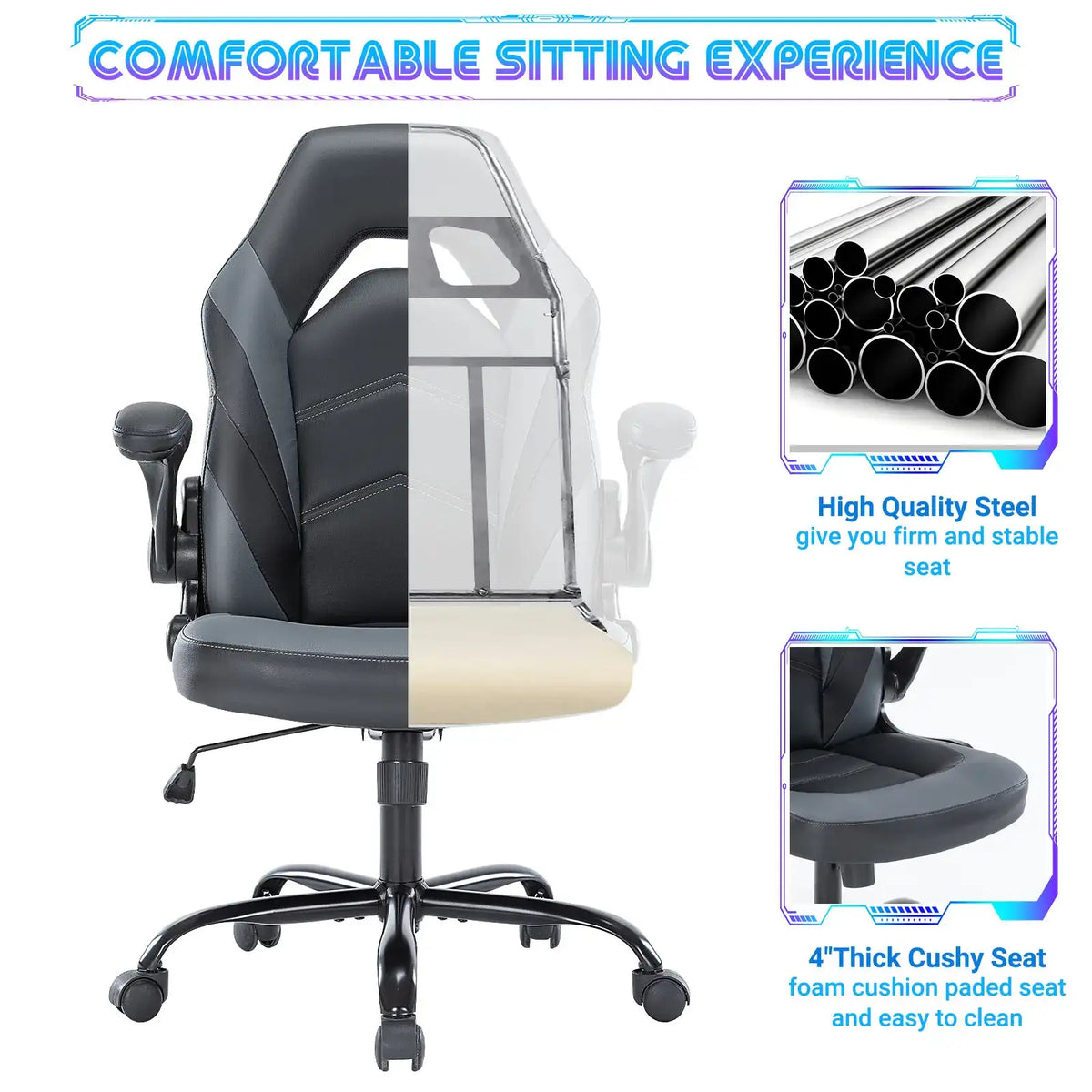 Ergonomic Gaming & Office Chair with Flip-Up Armrests - BaseMaxCore