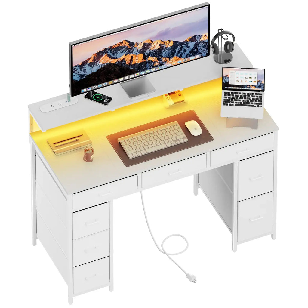 Gaming & Office Desk with 8 Drawers & RGB LED Lights - BaseMaxCore