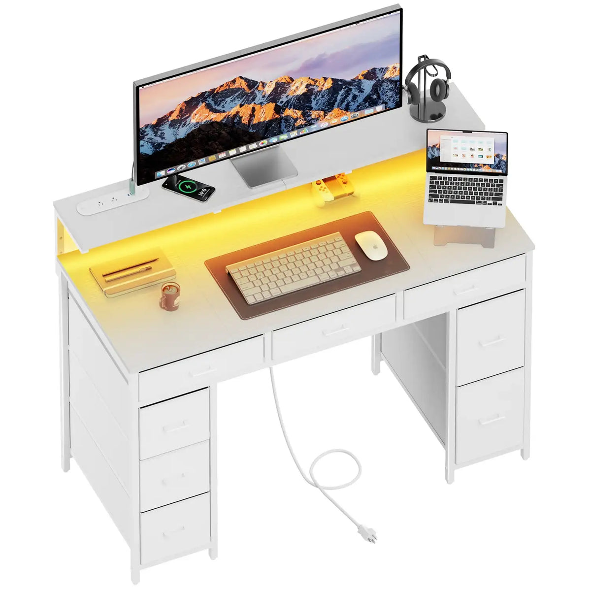 Gaming & Office Desk with 8 Drawers & RGB LED Lights - BaseMaxCore