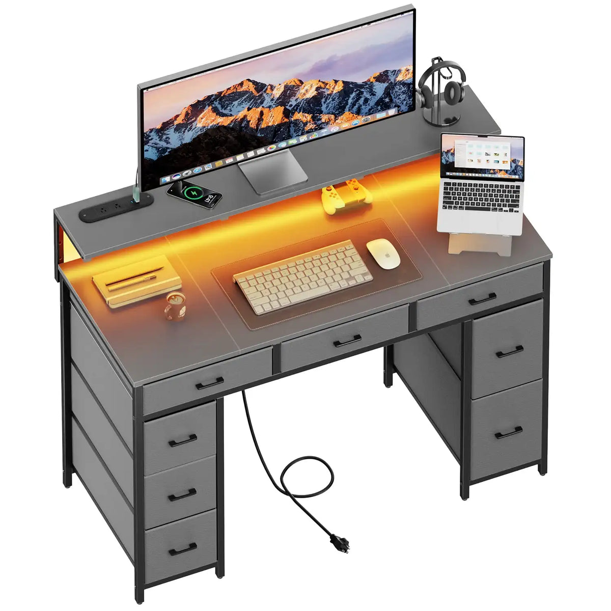 Gaming & Office Desk with 8 Drawers & RGB LED Lights - BaseMaxCore