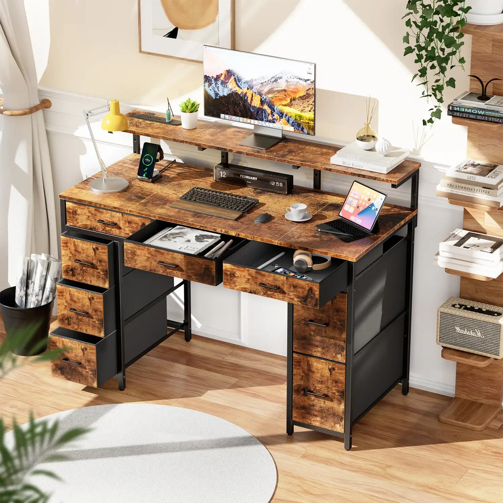 Gaming & Office Desk with 8 Drawers & RGB LED Lights - BaseMaxCore