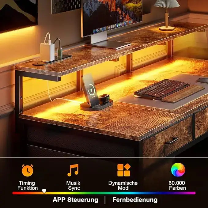 Gaming & Office Desk with 8 Drawers & RGB LED Lights - BaseMaxCore