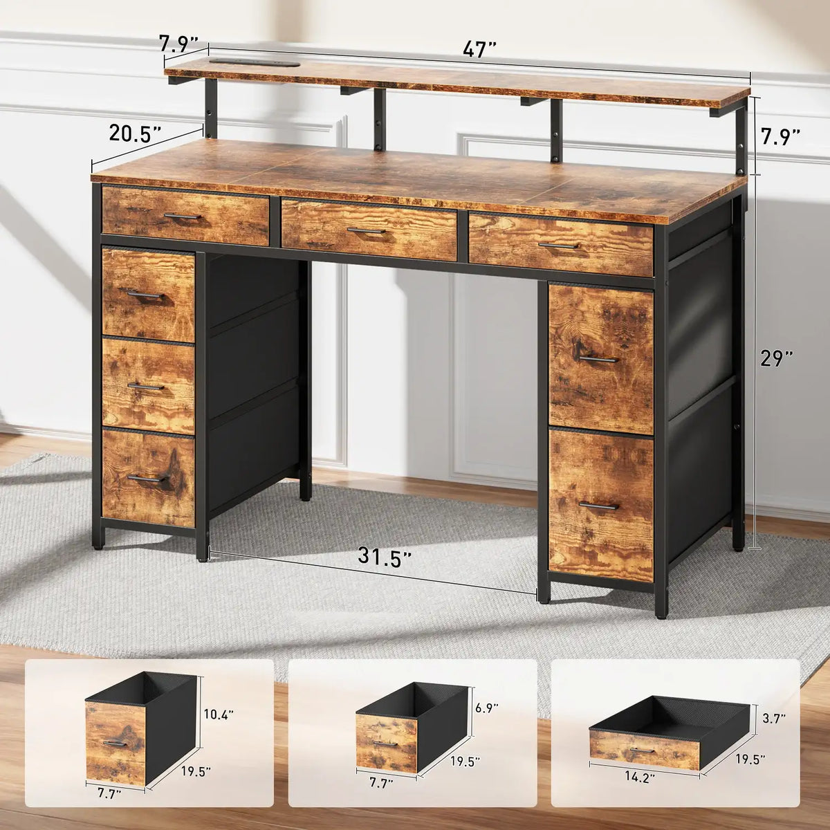 Gaming & Office Desk with 8 Drawers & RGB LED Lights - BaseMaxCore