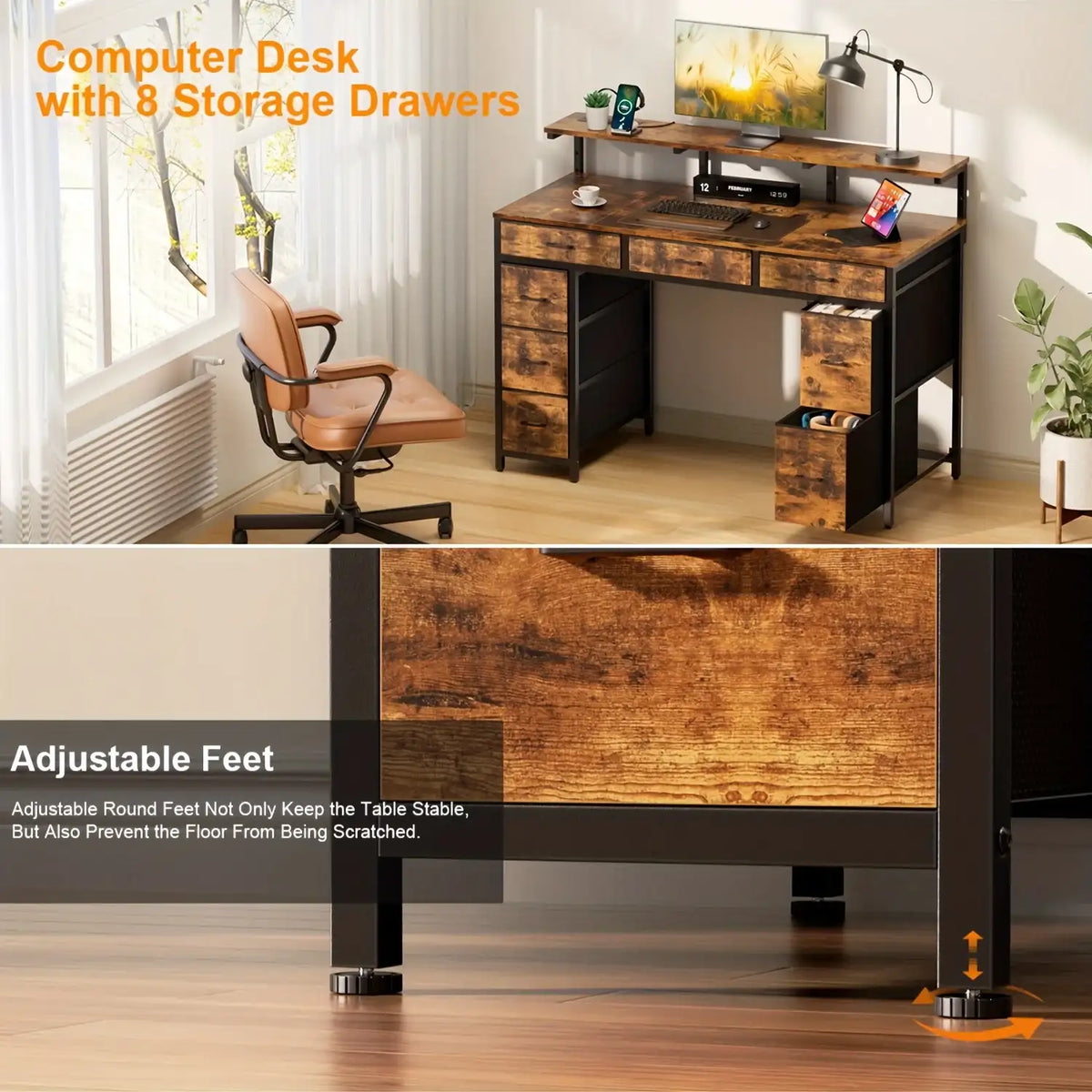 Gaming & Office Desk with 8 Drawers & RGB LED Lights - BaseMaxCore