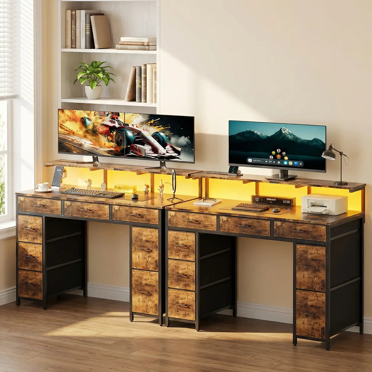 Gaming & Office Desk with 8 Drawers & RGB LED Lights - BaseMaxCore