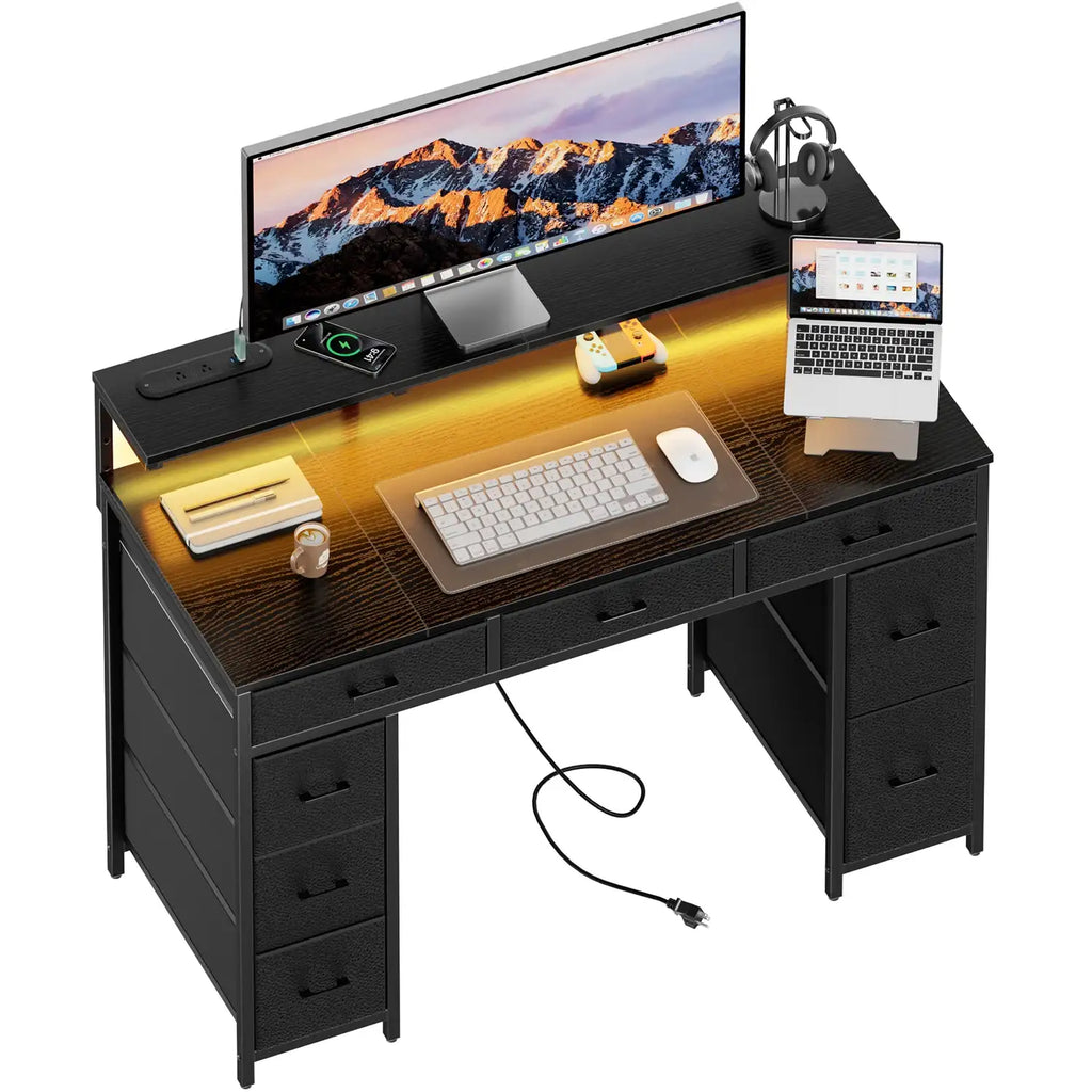 Gaming & Office Desk with 8 Drawers & RGB LED Lights - BaseMaxCore