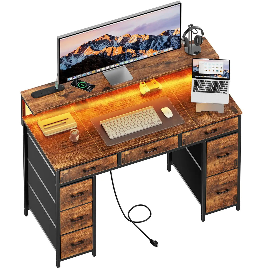 Gaming & Office Desk with 8 Drawers & RGB LED Lights - BaseMaxCore