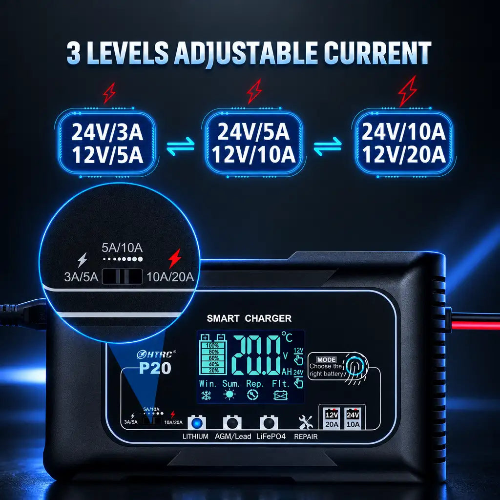 HTRC 10A/20A Smart Car Battery Charger - BaseMaxCore