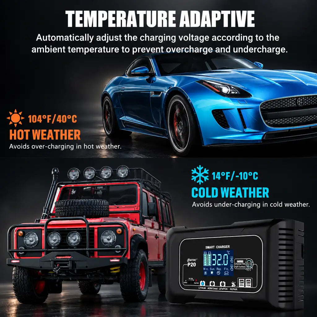 HTRC 10A/20A Smart Car Battery Charger - BaseMaxCore