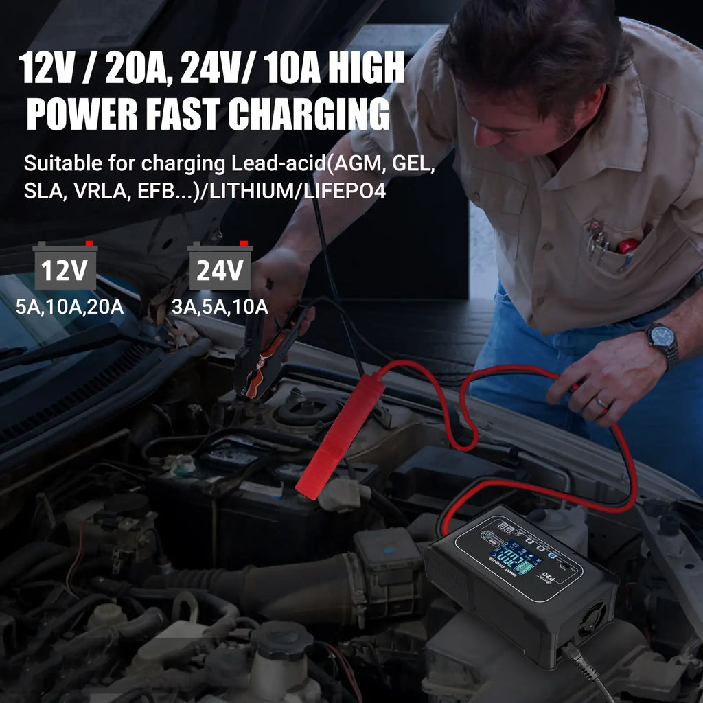 HTRC 10A/20A Smart Car Battery Charger - BaseMaxCore